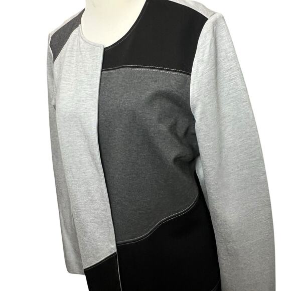 Joan Vass New York Statement Cardigan Duster L Gray Black Colorblock Open Front - Picture 3 of 14